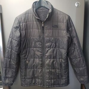 The North Face Boys Charcoal Grey Green/Black Reversible Puffer Jacket